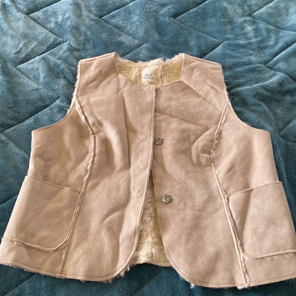 Old Navy Womens LFaux Suede Vest Faux Fur Lining Tan Boho